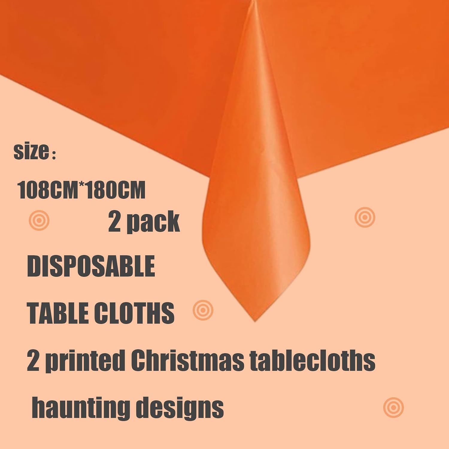 2Pcs 137*274cm Orange Disposable Halloween TableCloth Party,Rectangular Dining Tablecovers Plastic Orange Table Cloth Party for Indoor/Outdoor Picnic,Christmas,Halloween,Birthday Parties Decorations - Image 3