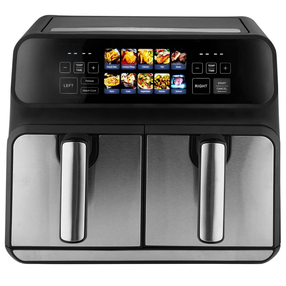 ProfiCook Heißluftfritteuse 2 Kammern | 8L Heißluft Fritteuse Doppelkammer | kein Öl oder Fett | Air Fryer m. Color-Display | Doppel Heißluft-Fritteuse 2200 Watt | Airfryer XXL | PC-FR 1287 H