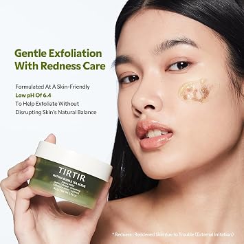 TIRTIR Matcha PDRN Bubble Tea Scrub | Soft Low-pH 6.6 Exfoliator, 5,000ppm Vegan Matcha PDRN, 6 Ceramide Complex, Redness Relief for Sensitive Skin, Korean Skincare, All Skin Types, (100g, 3.52oz)