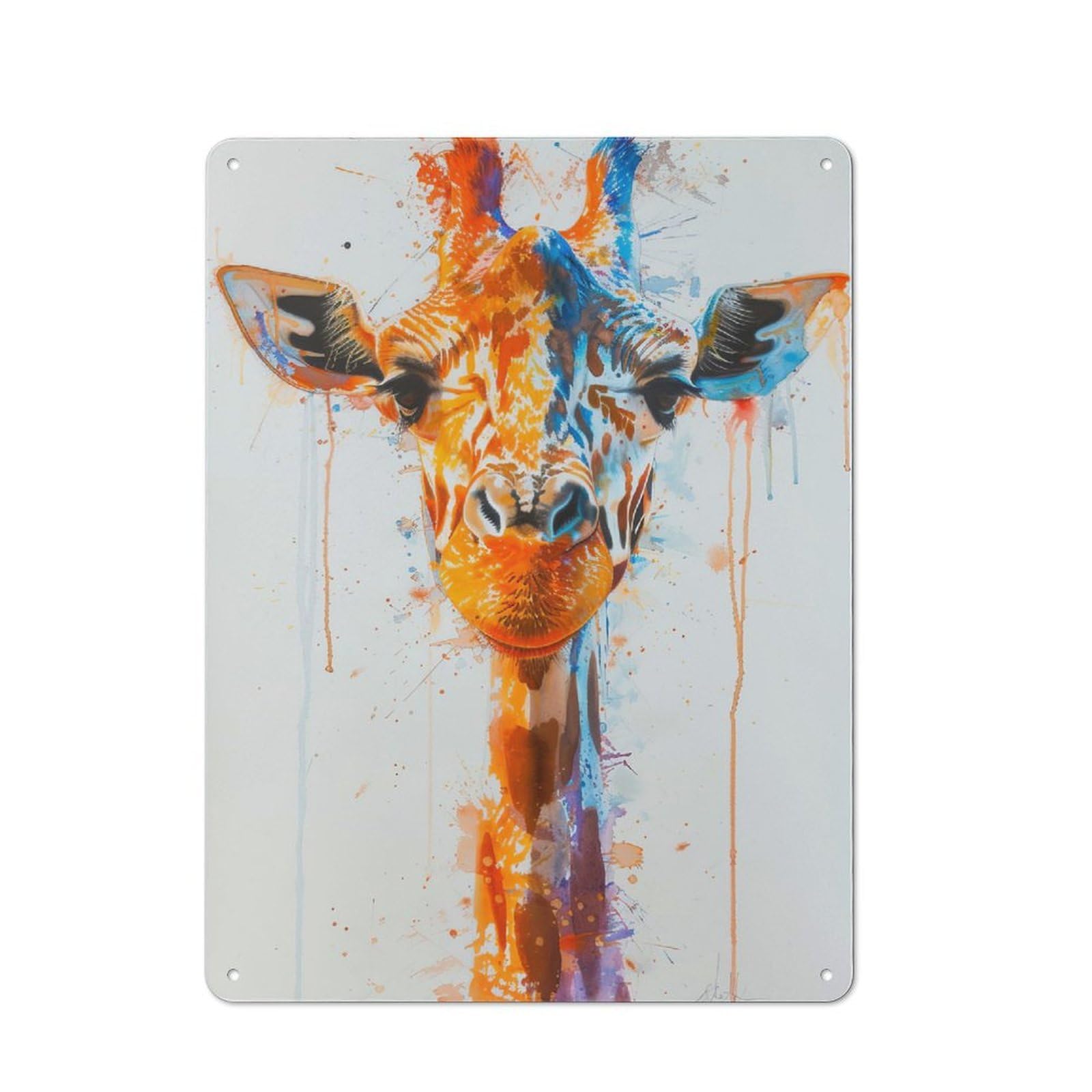 Junmoney Style-4 Metal Wall Sign 40X30cm Featuring Giraffe Watercolor For Café Or Restaurant, A New Home Present For Hospitality Interior Collectors