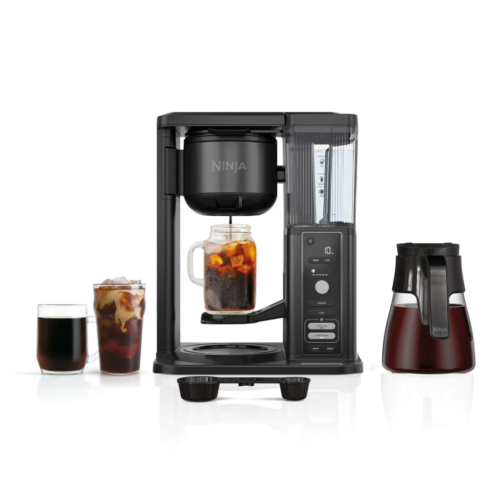 Ninja CM371 Hot & Iced XL Coffee Maker with Rapid Cold Brew, 4 Brew Styles, 8 Sizes Small Cup to Travel Mug, Single-Serve and 12-Cup Carafe, Permanent Filter, Removable Reservoir, Black (Renewed)