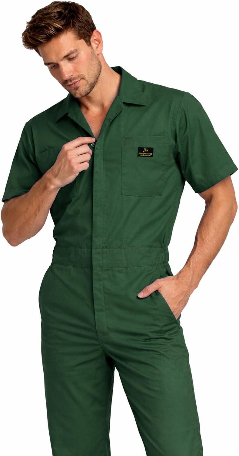 M&M SCRUBS Men’s Short Sleeve Coverall Front Zip Up Workwear Jumpsuit for Mechanic, Industrial 6 Pockets Overall Uniform