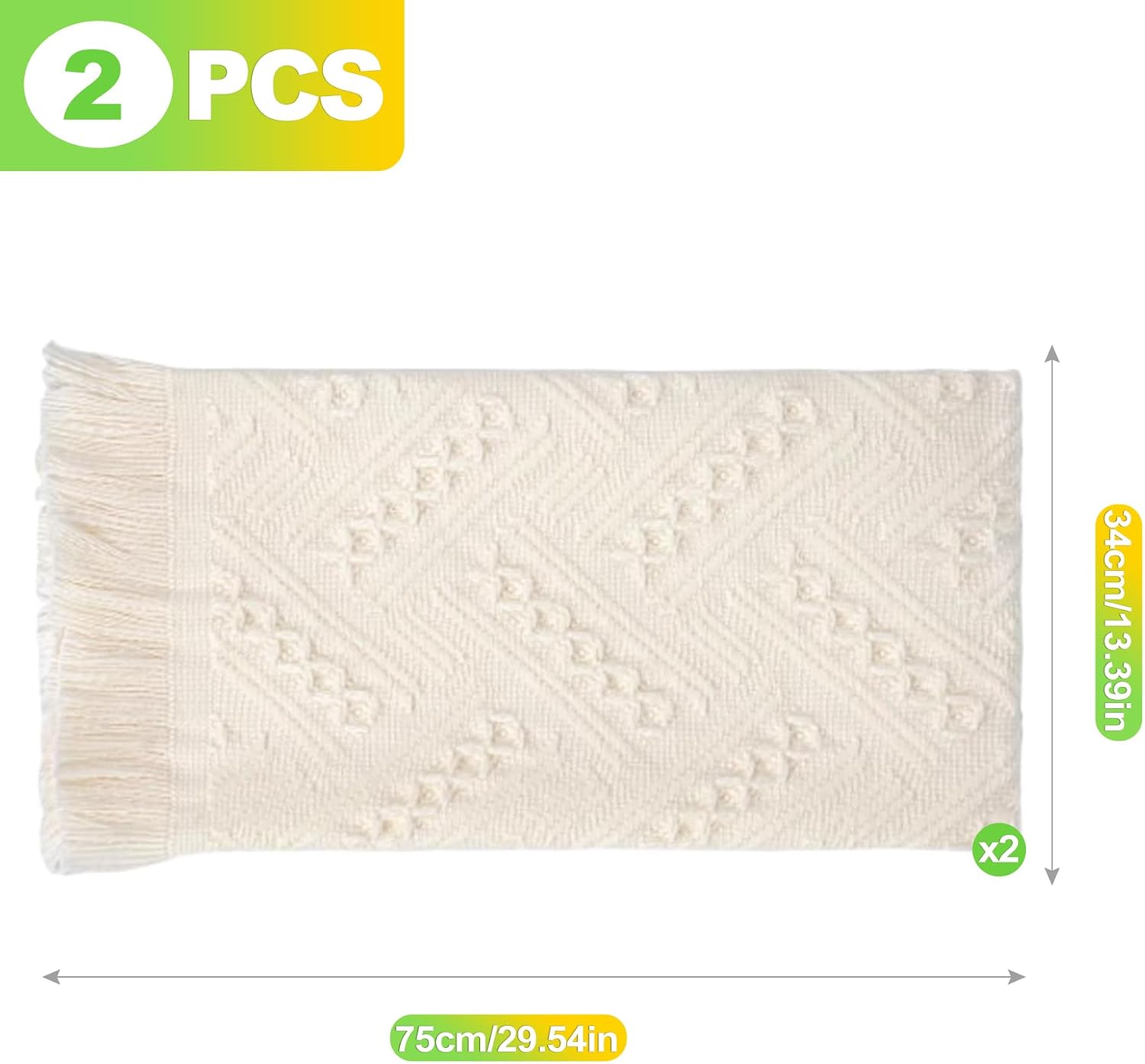 2 Pack Boho Hand Towels for Bathroom Kitchen Spa Guest Soft Absorbent Decorative Cotton Towels Farmhouse Bathroom Linen Set Cream White(14x30 Inch)