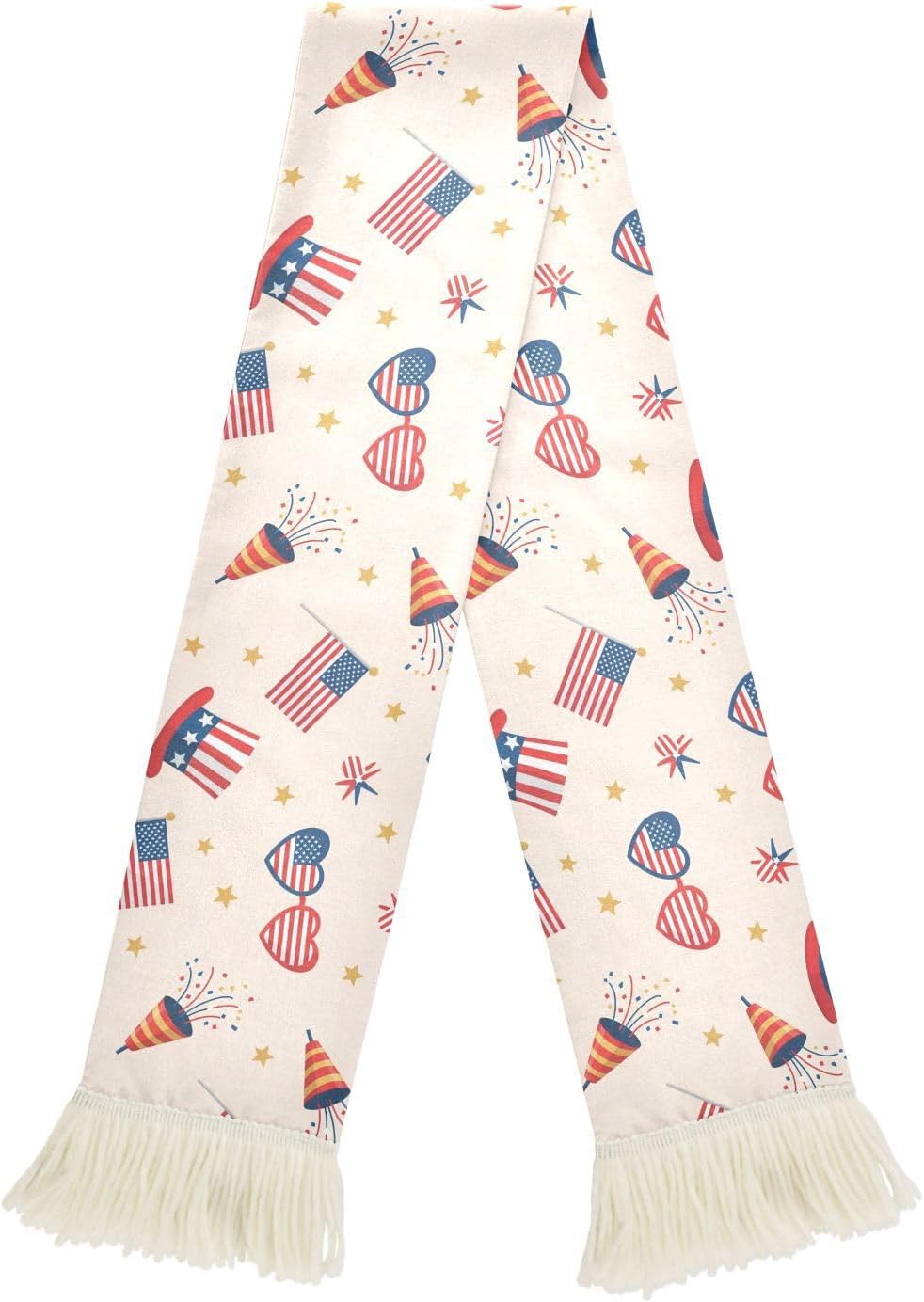 Flag Beige Soccer Fan Scarf 4th of July USA Sport Fan Scarf Football Scarves for Independence Day 250 Anniversary