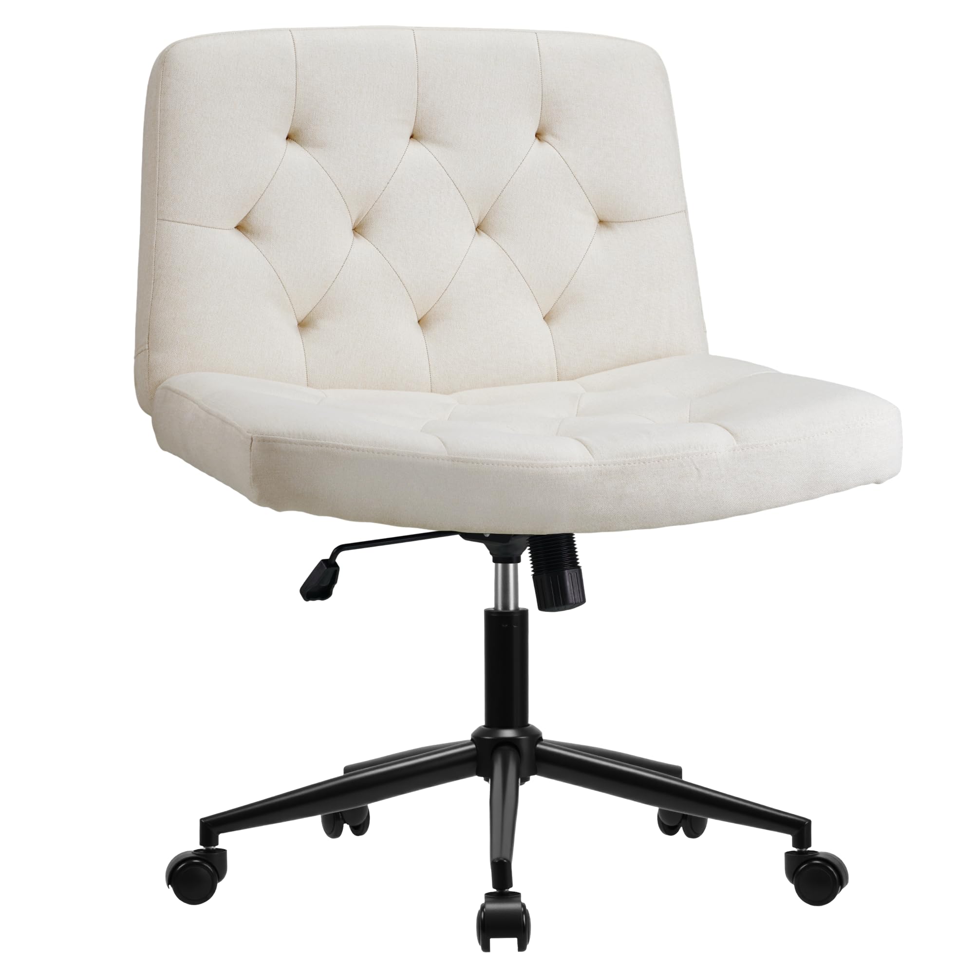 WangPangzi Mid-Back Cross-legged Desk Chair, Vanity Chair Dressing Table With Armless Seat for Home Office, Living Room, Bedroom(Beige)