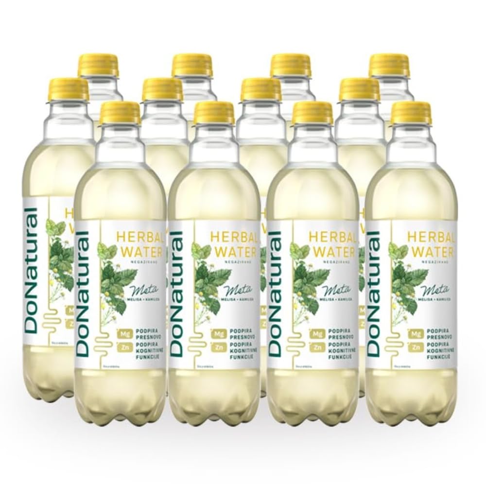 Agua de Hierbas DoNatural – Menta con Melisa y Manzanilla, 500 ml – Bebida relajante baja en calorías con magnesio y zinc, agua vegana natural infusionada