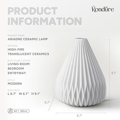 Miniatura 3 de RONDURE Lámpara de mesa moderna de cerámica de 9.1 pulgadas, lámparas de noche modernas para dormitorio, sala de estar y mesita de noche, pantalla