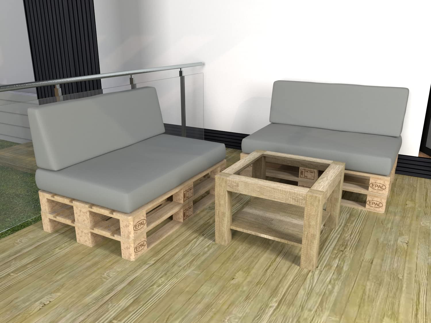 POKAR Euro Pallet Seating Set of 2: 1x seat cushion 120x80cm + 1x back cushion 120x40cm, cold foam, removable covers, Home Garden Furniture DIY, indoor outdoor pillow, without pallets, Beige — view 63