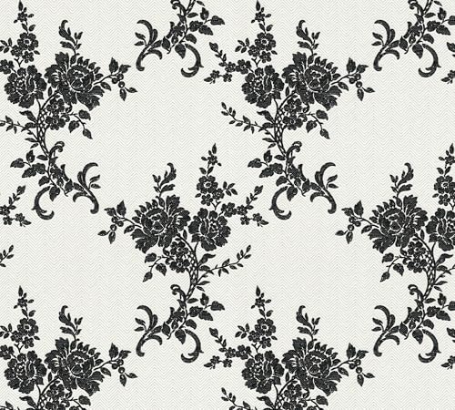 Papel pintado barroco negro y blanco de rosas 10m A.S. Création 6