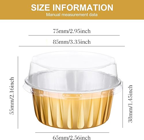 Miniatura 4 de Paquete de 200 tazas de aluminio para hornear magdalenas de 5 onzas tazas de postre con tapas tazas desechables para magdalenas mini recipientes
