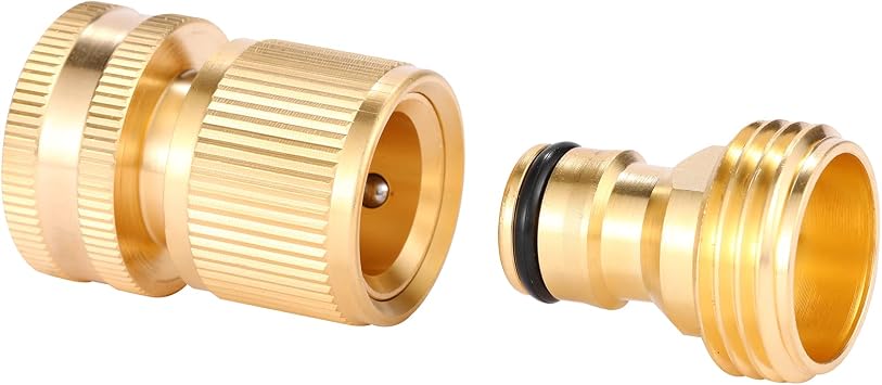 Garden Hose Quick Connect Solid Brass Quick Connector Garden Hose Fitting Water Hose Connectors 3/4 inch GHT(2 Sets)