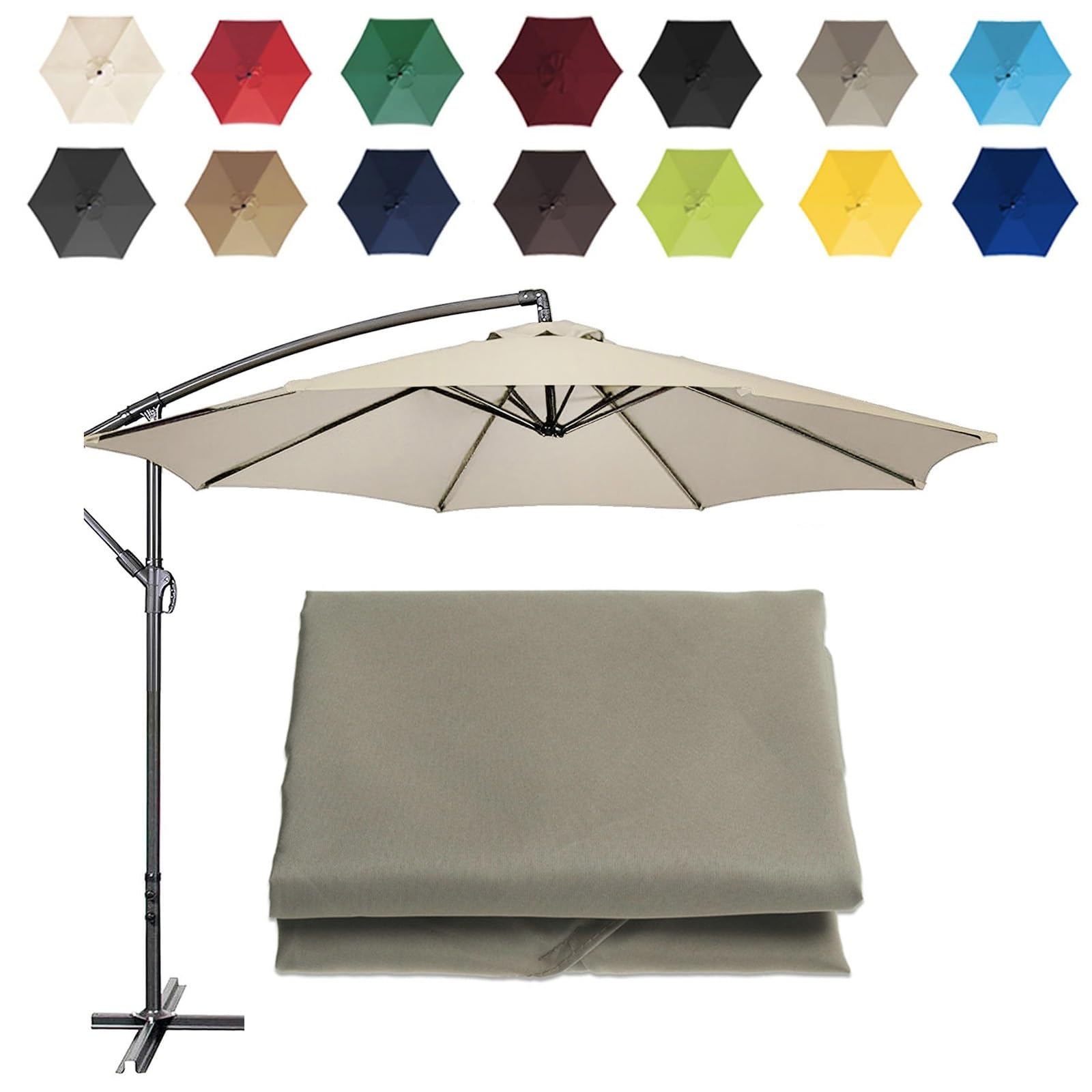 2/2.7/3m Umbrella Replacement Cloth, UV Protection Replacement Parasol Fabric Canopy, 6 Arms/8 Arms Garden Parasol Canopy Cover, For Patio Sun Umbrella, Cantilever Parasols ( Color : Grey , Size : (6R