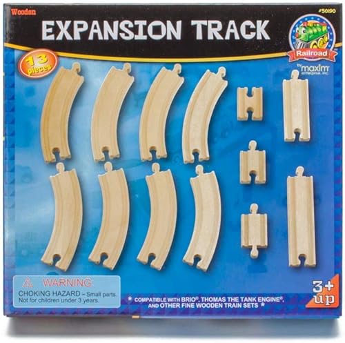 Miniatura 2 de maxim enterprise, inc. Expansion - Juego de vías de tren de madera, 13 piezas de madera dura, pistas rectas y conectores para cruce de ferrocarril,