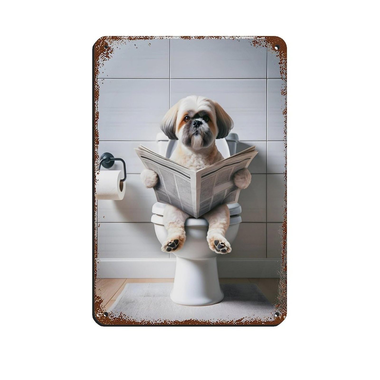 Lhasa Apso, Funny Bathroom Decor Retro Poster Metal Tin Sign Chic Art Retro Iron Painting Bar People Cave Cafe Family Garage Poster Wall Decoration 8x12inch(20x30cm)