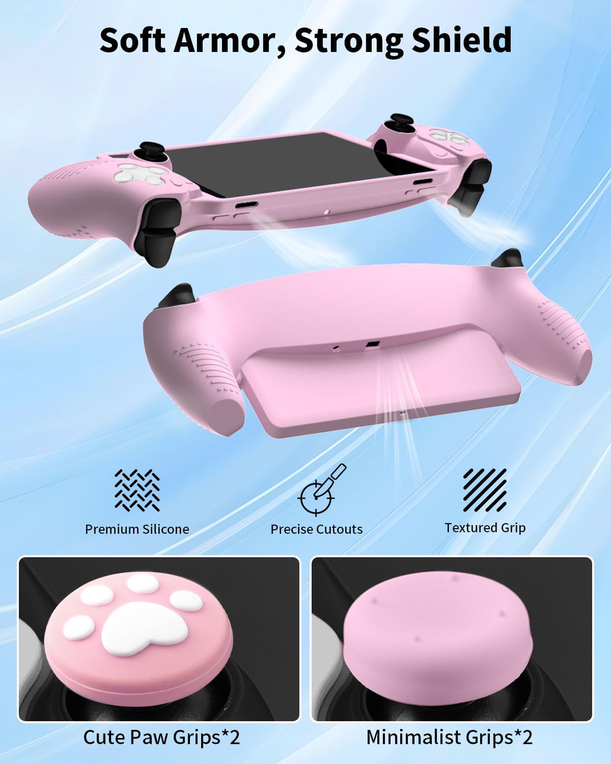 Kit Accessori 14 in 1 per PlayStation Portal (PS5 Remote Player), Custodia Rigida per PS Portal, Copertura in Silicone, 2 Proteggi Schermo, 4 Thumb Grips, Nero & Rosa
