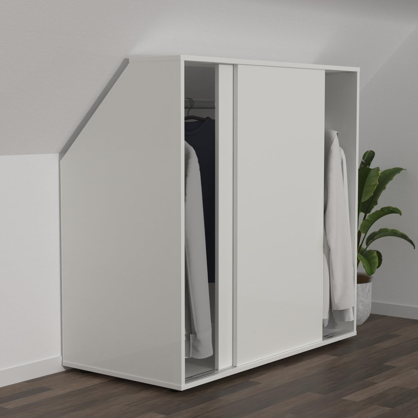 VDD – Schrägwandschrank – Kleiderschrank – weiß – mit Schiebetüren