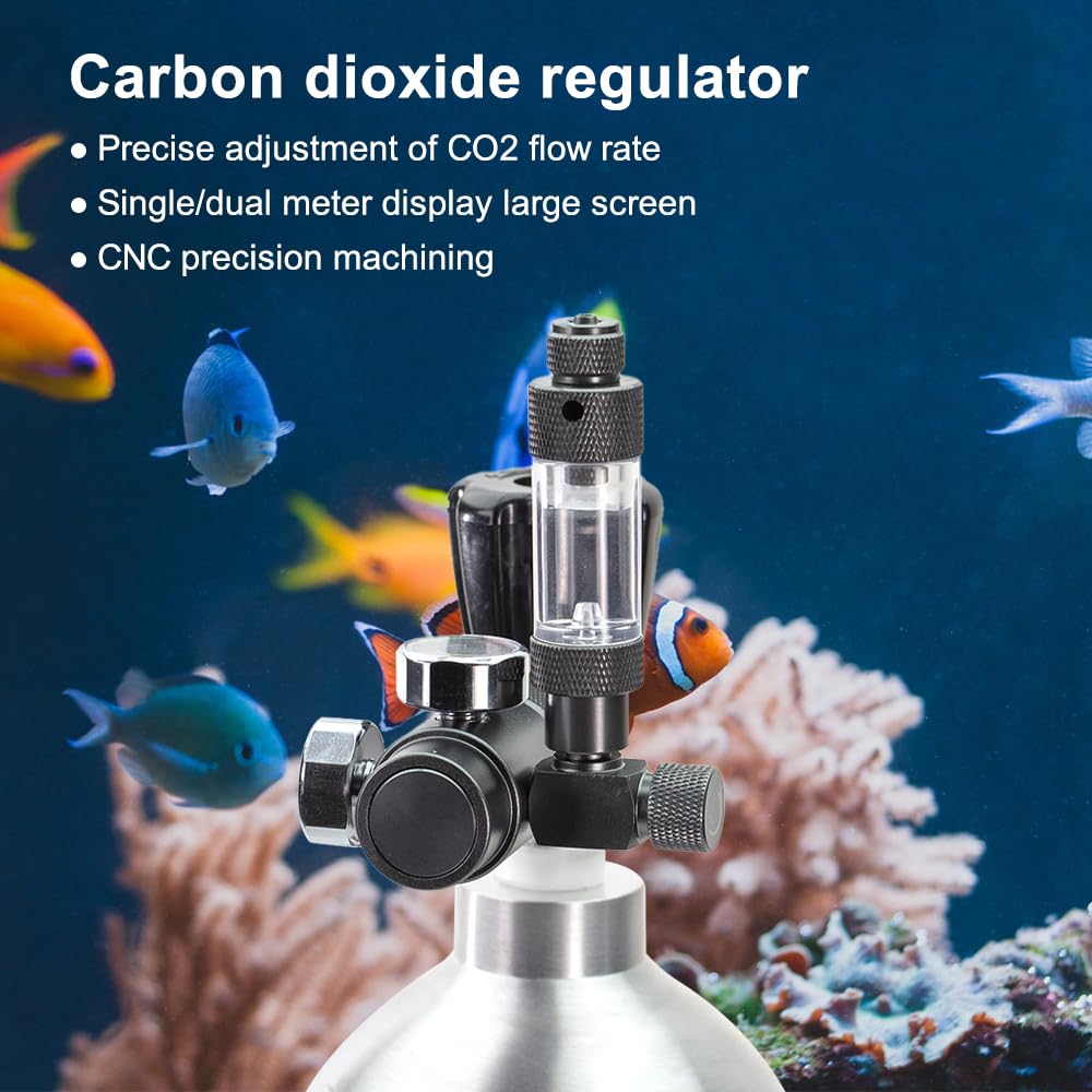 DONGKER Akwarium reduktor ciśnienia CO2, regulator ciśnienia CO2, system regulacji ciśnienia CO2 z wyświetlaczem pojedynczy/podwójnego metra, kompatybilny z interfejsem G5/8, W21.8