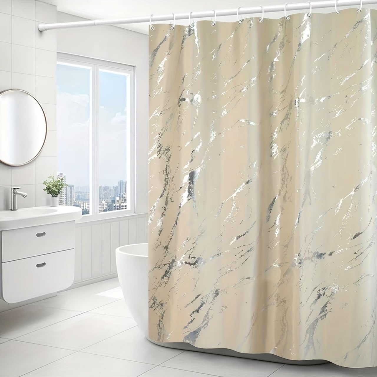 GLWDMB 1 Piece 180x220CM Marble Pattern Printed Shower Curtain With Hook, Polyester Fabric, For Windows And Walls, Bathtub, Bathroom, Machine Washable, All Season Universal