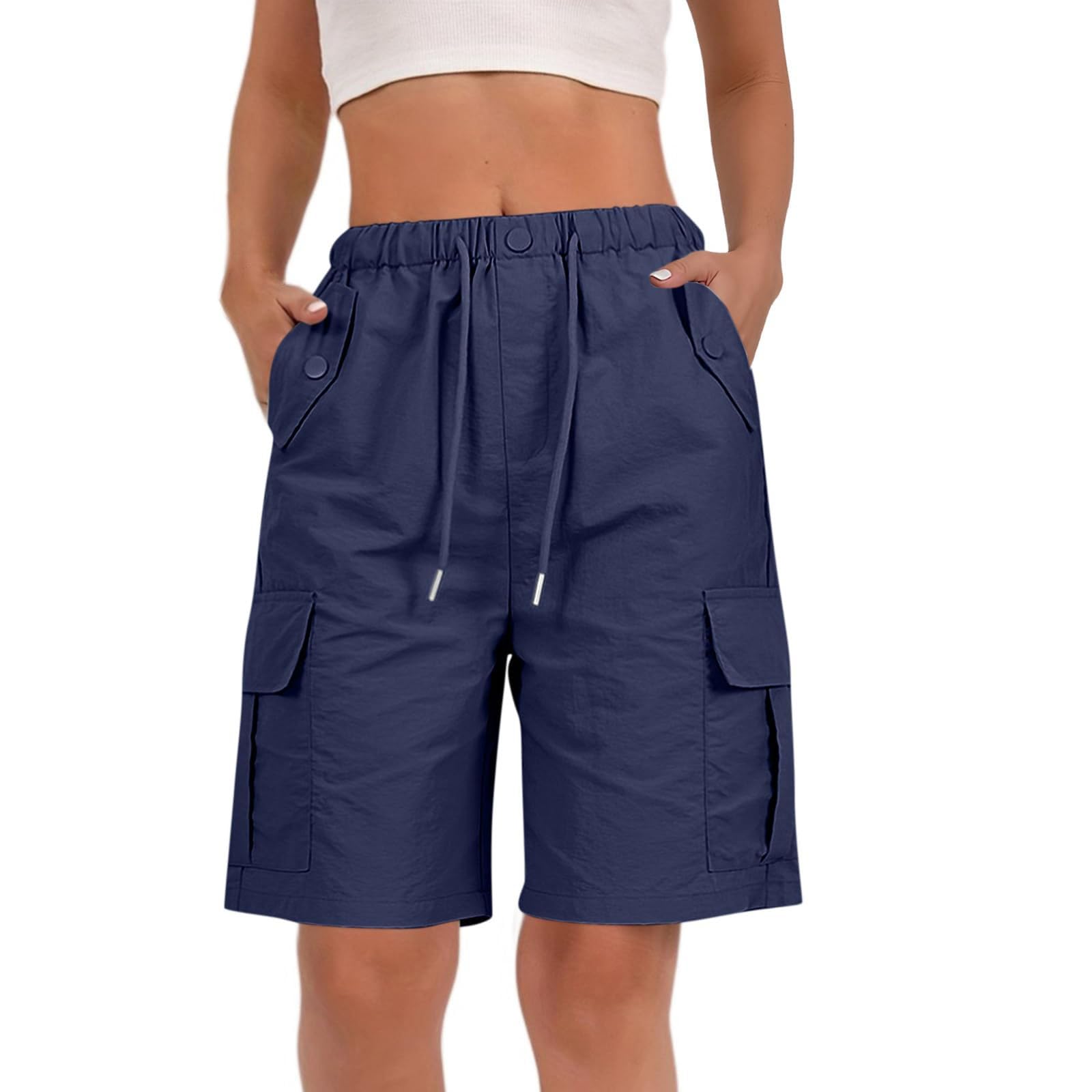 Generico Pantaloni da Lavoro Donna Multitasche Bermuda Estivi Cargo Pantaloncini Vita Elastica Leggeri Shorts Escursionismo Casual Esterno Pantaloni Corti per Viaggi Escursioni con 4 Tasche