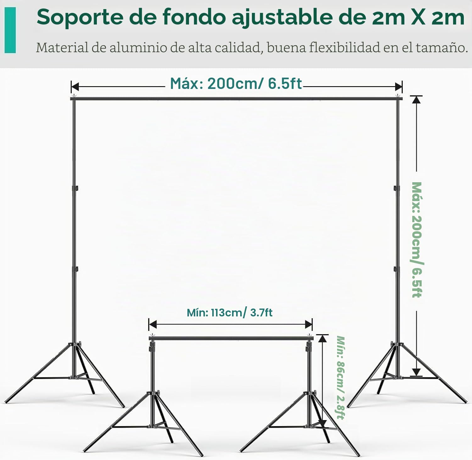 EMART Kit de Sistema de Soporte 2x2 m con Fondo Blanco 1,5x3 m | Ajustable, Bolsa de Transporte, 4 Pinzas, Estudio Fotográfico, Vídeo