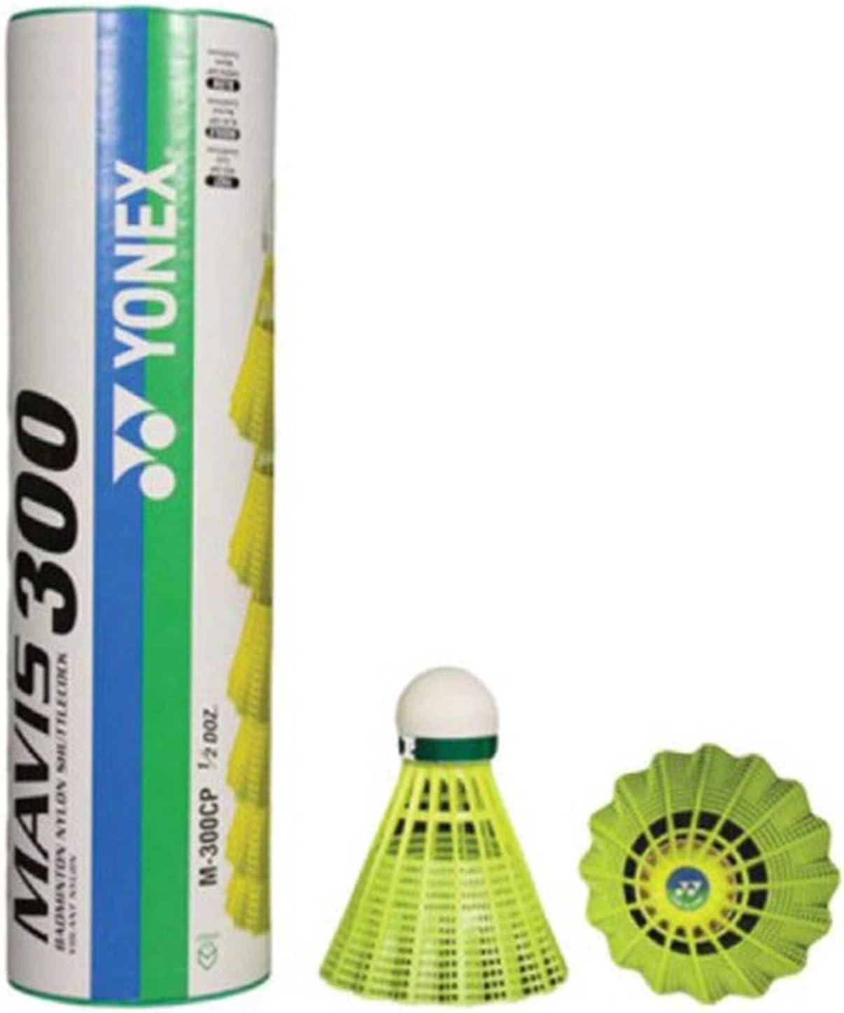 Mavis 300 Green Cap Slow Badminton Shuttlecock 6 Pack, Yellow