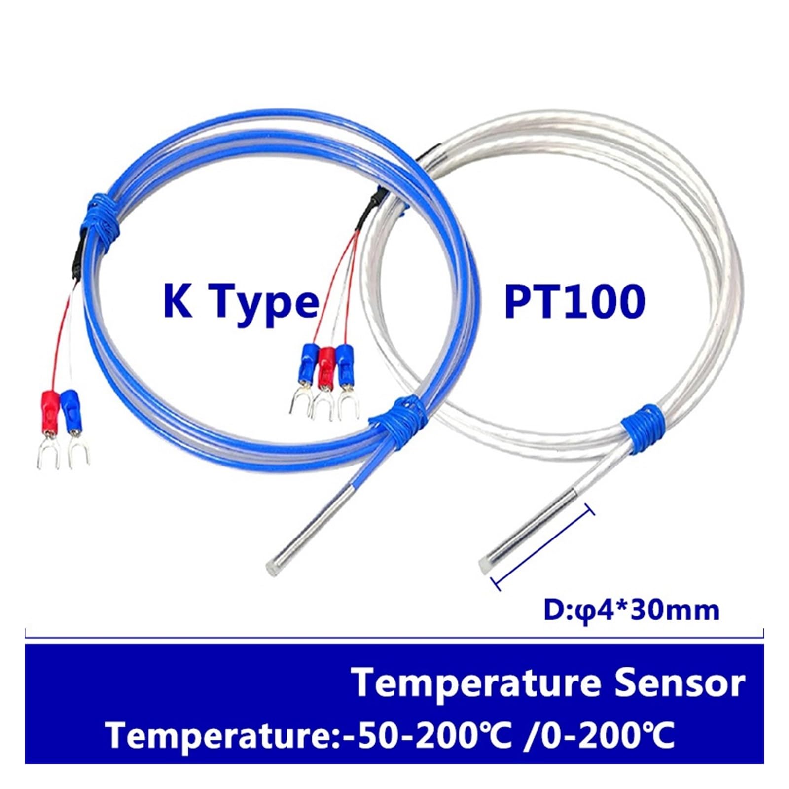 Sensor de temperatura, sonda PT100/K, termómetro, termopar industrial | PT100 RTD 5m