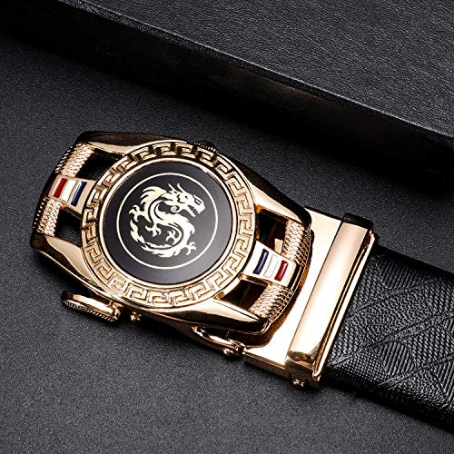 Image of Dubulle Designer Mens Belts, Sliding Automatic Buckle Ratchet Dress Belt TOP Genuine Leather Strap Gifts