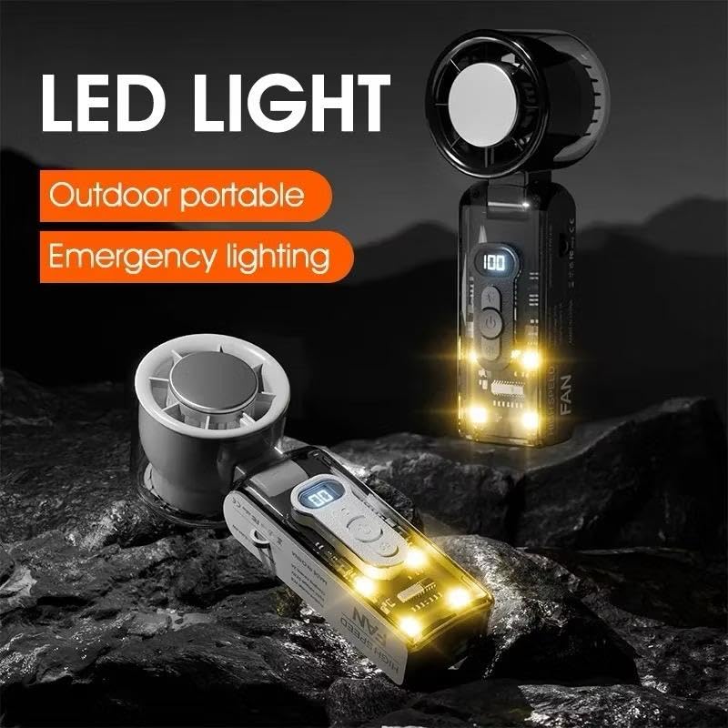 Image of Handheld Fan With Instant Cooling Plate & Led Light, Portable Handheld Turbo Fan with Ice Cooling, Speed Control, Rechargeable, Foldable with Lanyard for Travel, Office, Home, Outdoor