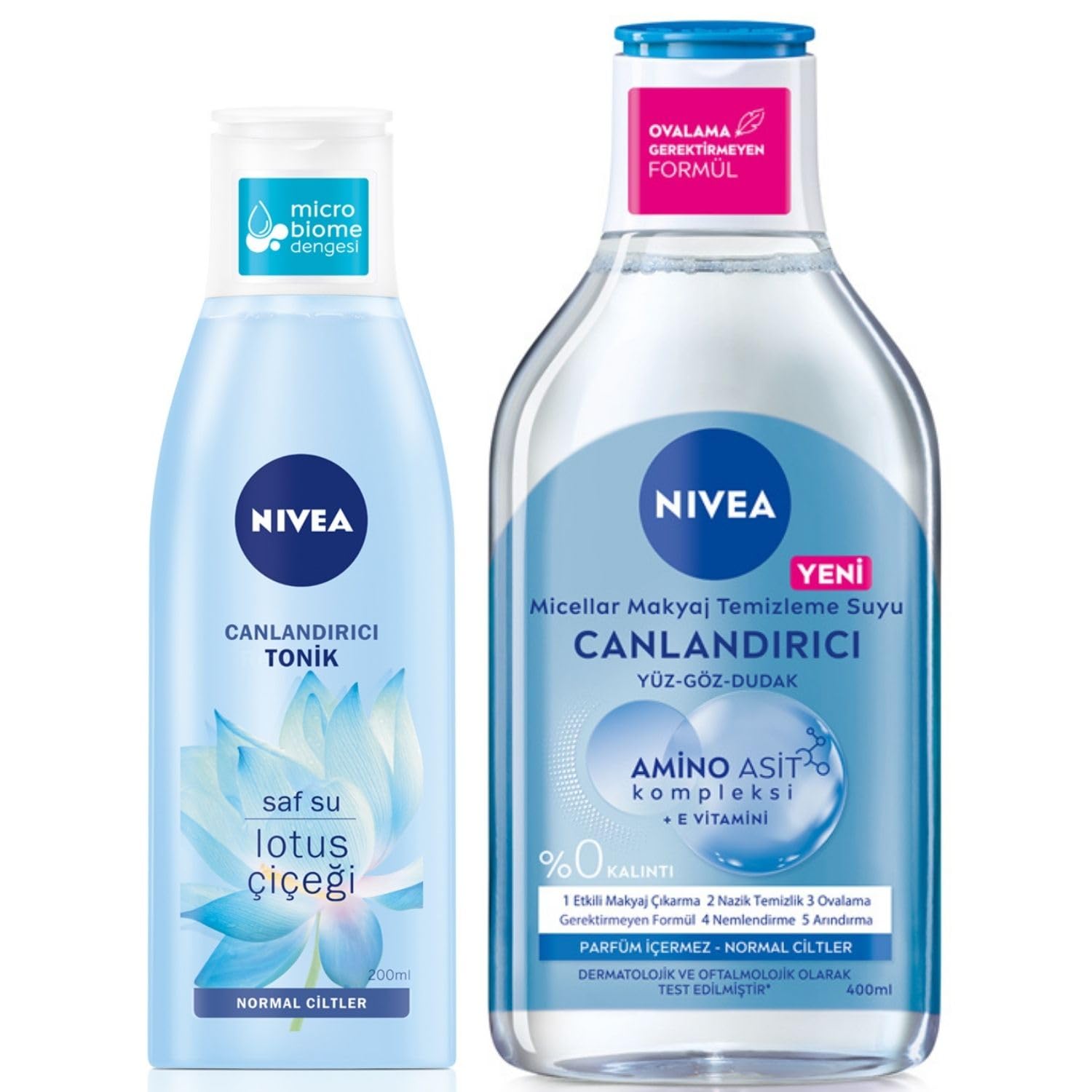 NIVEA Canlandırıcı Micellar Makyaj Temizleme Suyu 400ml ve Nemlendirici Tonik 200ml, Arındırıcı, Normal Cilt, Yüz Temizleyici