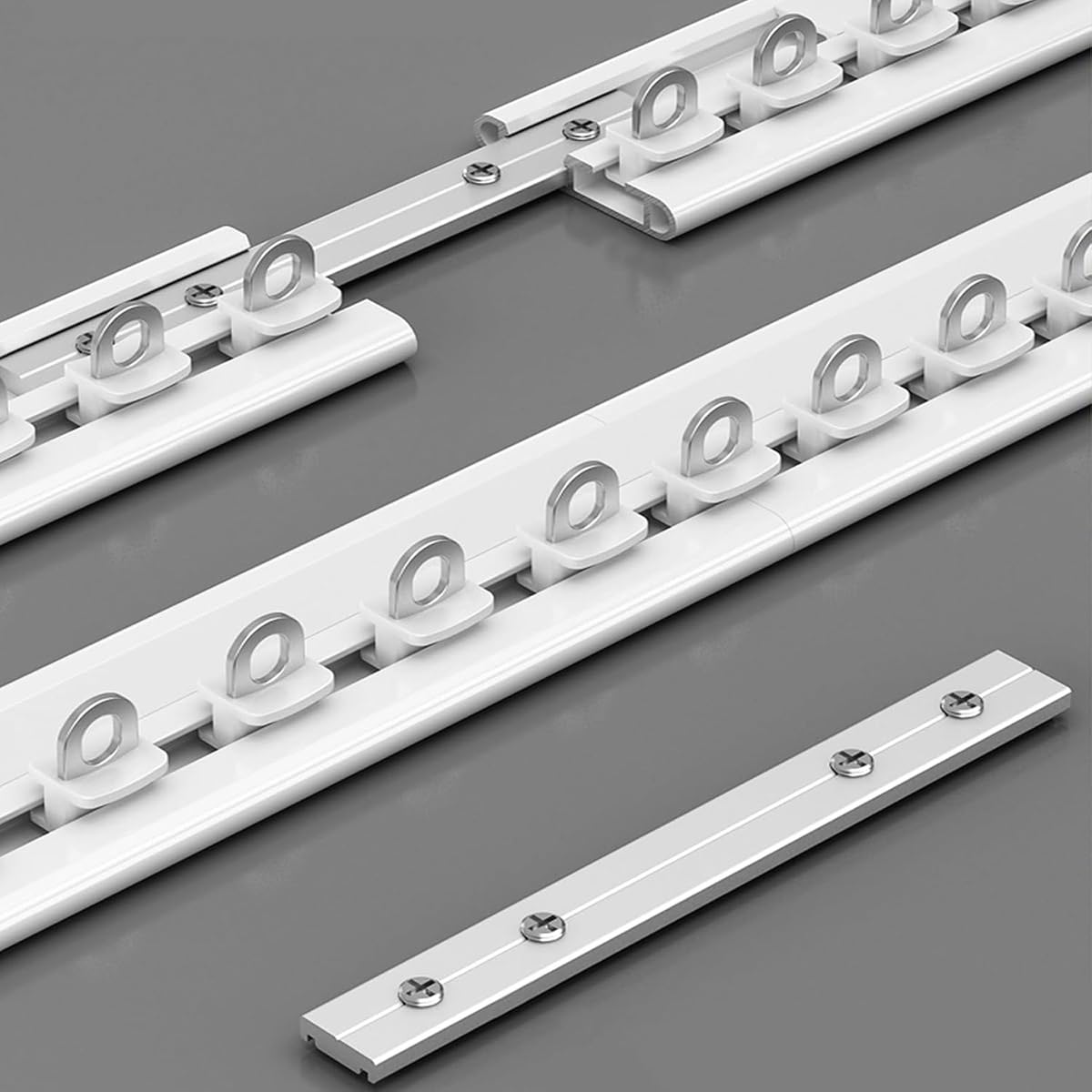 Système de rail de rideau ultra fin et silencieux en aluminium de 6 mm avec roulettes lisses Installation facile 5,9 m Blanc