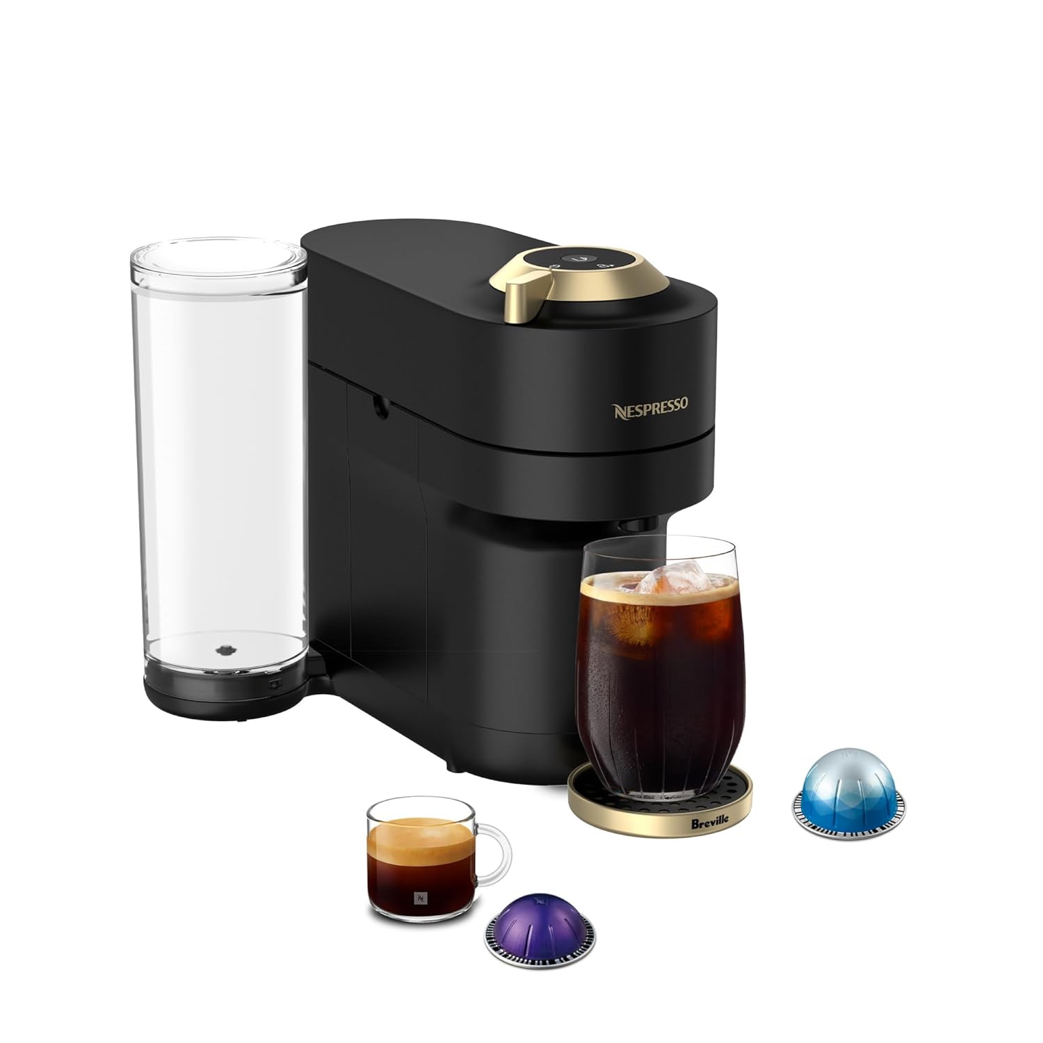 Nespresso Vertuo Pop+ Deluxe Coffee and Espresso Machine by Breville - Matte Black and Gold