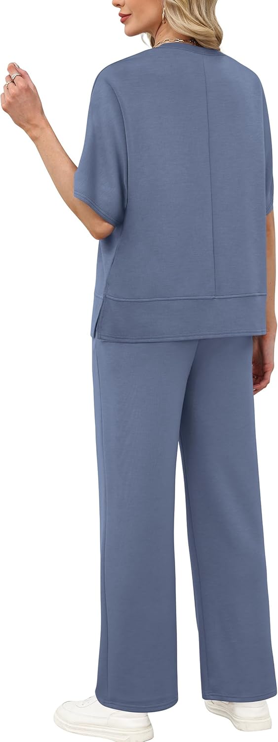 XIEERDUO Women's Side Slit Lounge Sets 2 Piece Travel Outfits Airport Tracksuit Oversized Wide Leg Loungewear S-3XL - Image 6