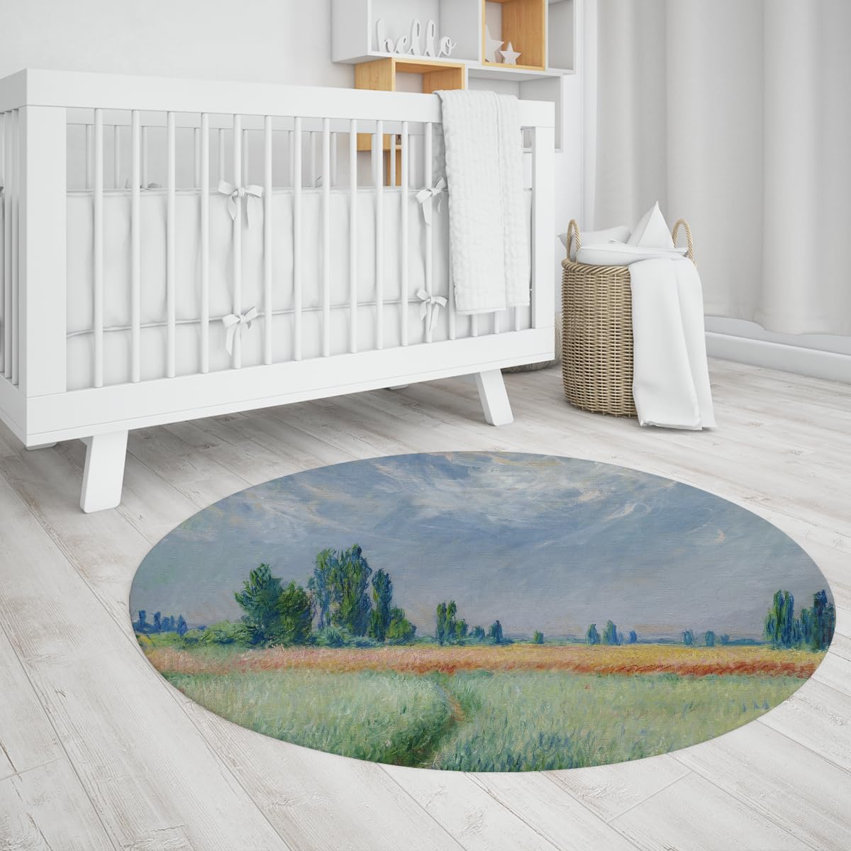 Grüner Weizenfeld-Rundteppich 80cm Weiche Rundteppiche | Ultradünner rutschfester ländlicher rustikaler großkreisiger Teppich für Schlafzimmer, Wohnzimmer, Küche, Kinderzimmer