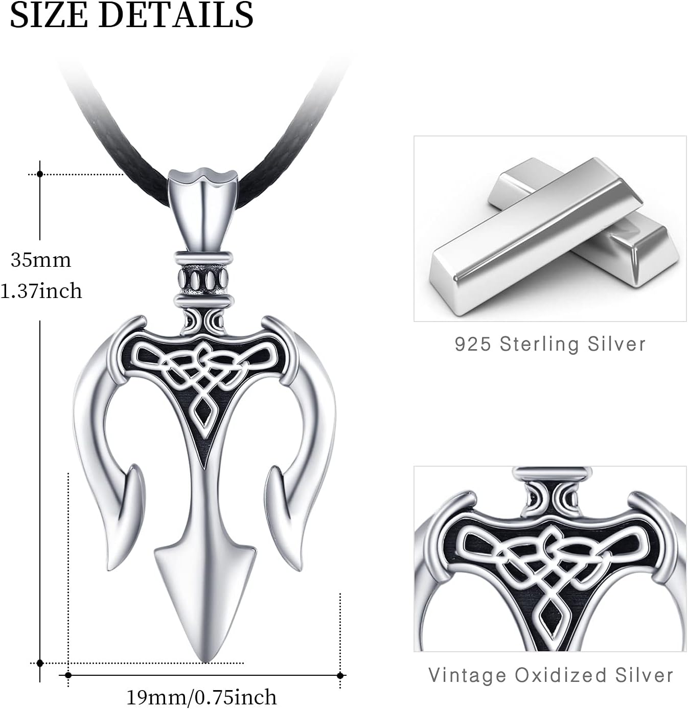 MEDWISE Poseidon Trident Necklace 925 Sterling Silver Trident Pendant Necklace Ancient Greece Amulet Jewelry Gift for Men Women Sailor - Image 3