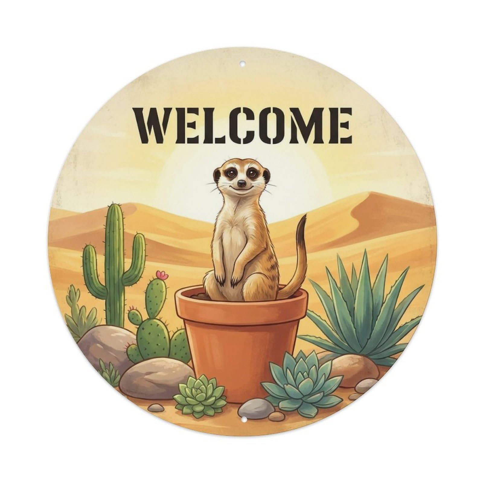 Okahys 8X8inch(20X20cm) Welcome Meerkat Desert Watch Metal Tin Sign