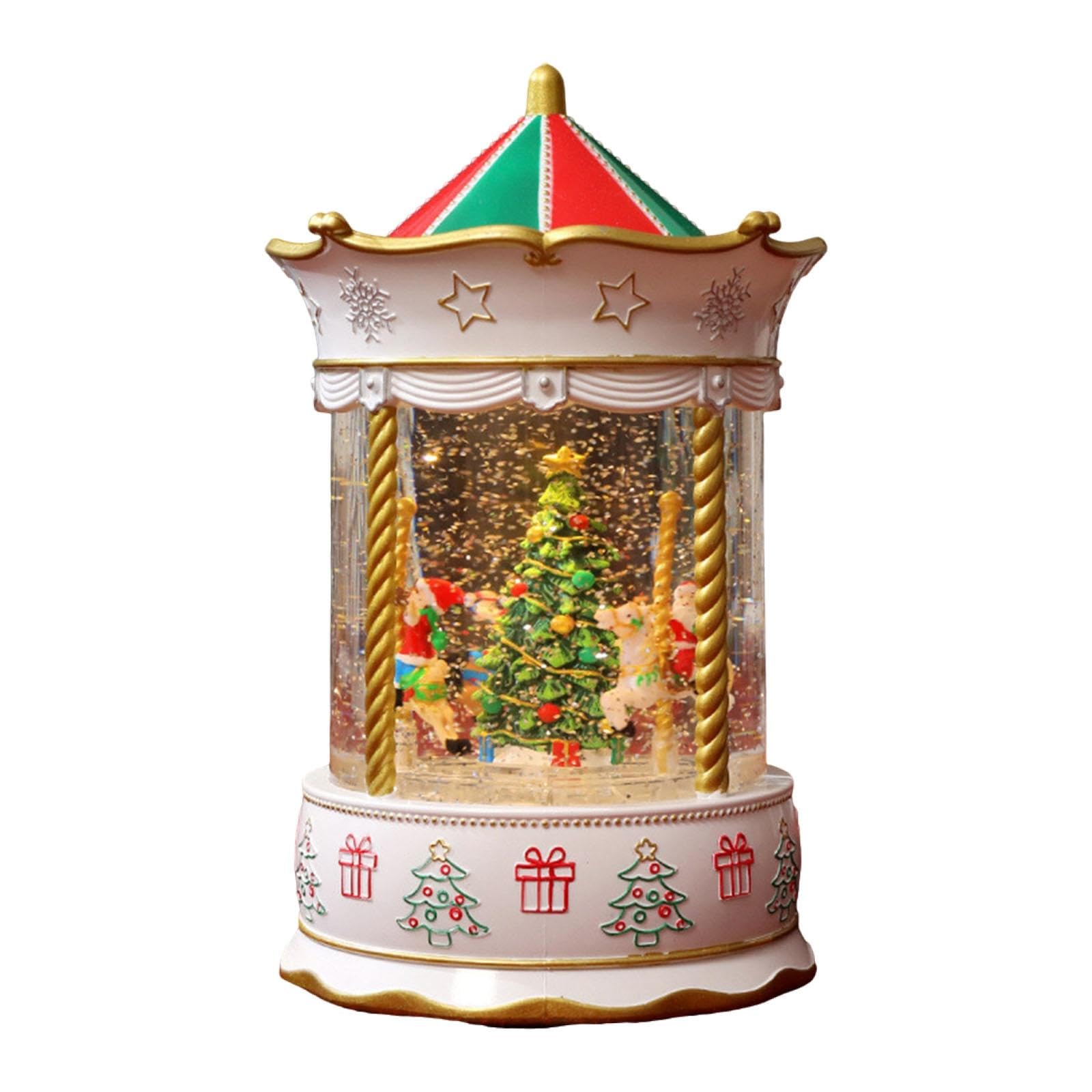 MERIGLARE Caja de Música Globo de Nieve Centro de Mesa Decoración Navideña Esfera de Cristal con Nieve Giratoria Y Alimentación USB Adecuado para Regalos, árbol Blanco, Individual