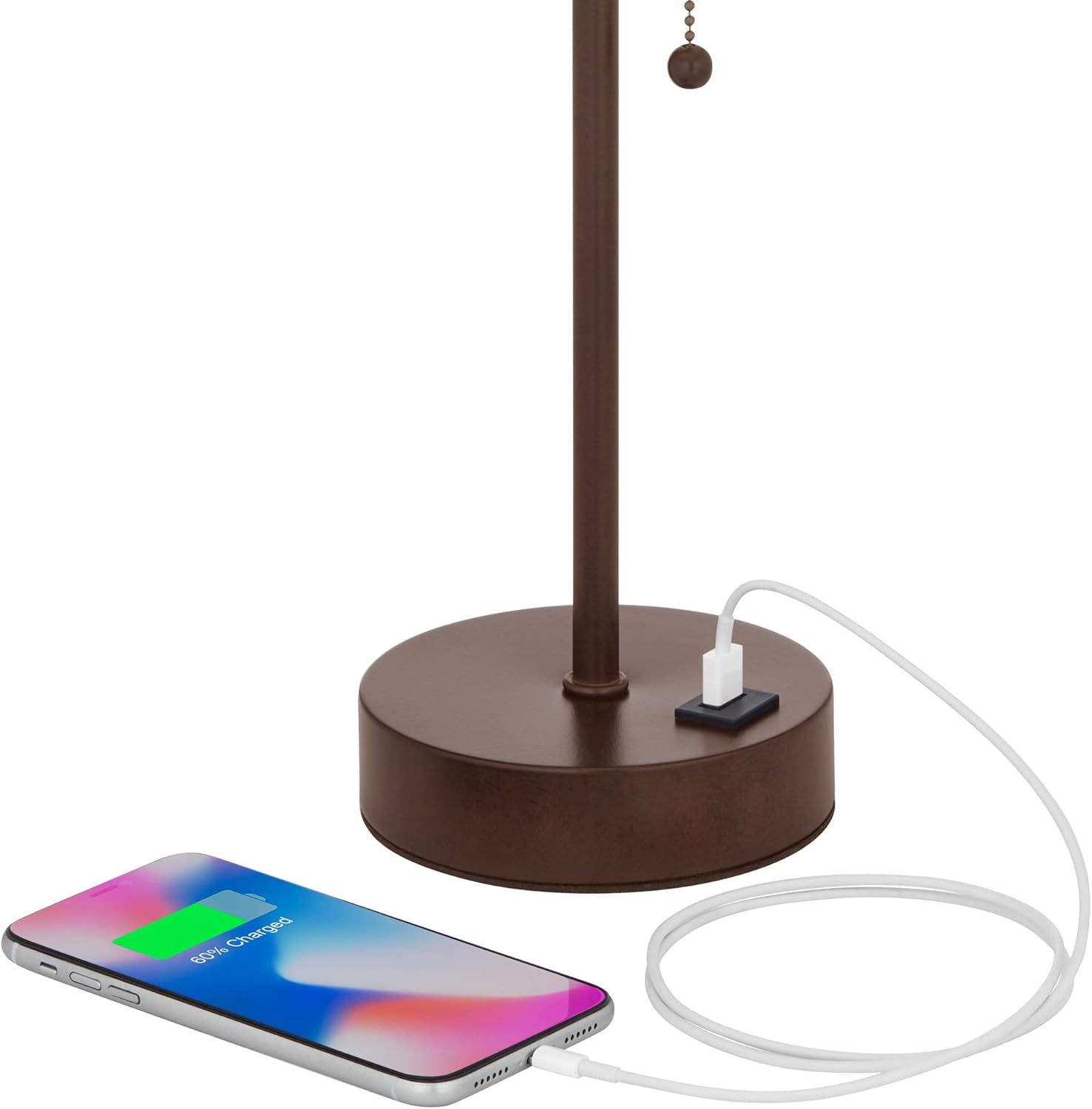 Bronze Metal Table Lamps with Beige Fabric Drum Shade and USB Ports