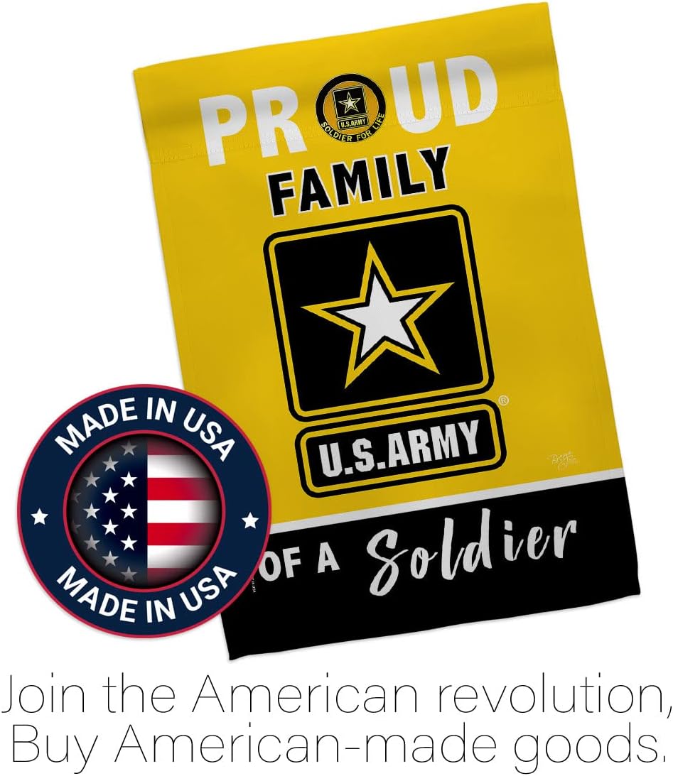 Breeze Decor Proud Family Soldier Garden Flag Armed Forces United State American Military Veteran Retire Official House Decoration Banner Small Yard Gift Double-Sided, Made in USA, Yellow/Black