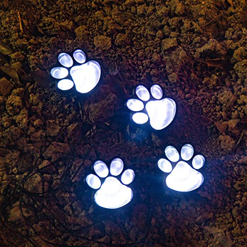 Paw Print Solar Outdoor Lights, Solar Lights Outdoor Waterproof Dog Paw Lights(Set Of 4), Cat Puppy Animal Garden Lights Path Paw Lamp Walkway Lighting For Patio,Yard,Any Pet Lover(Solar White Paw) #TOP1