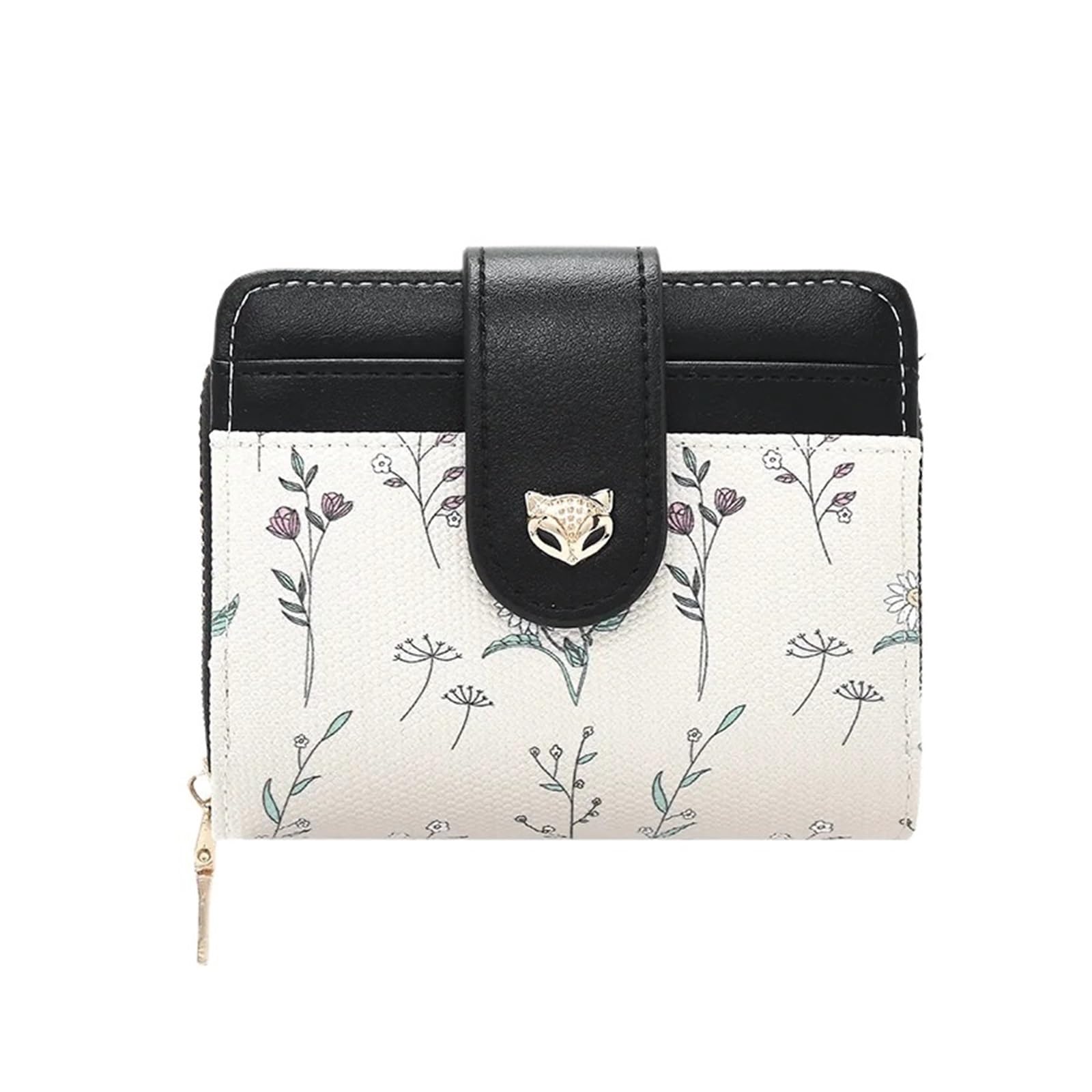 Portafoglio corto da donna 1 pezzo, portacarte in pelle PU con stampa floreale con chiusura a scatto, portamonete piccolo con cerniera for donna