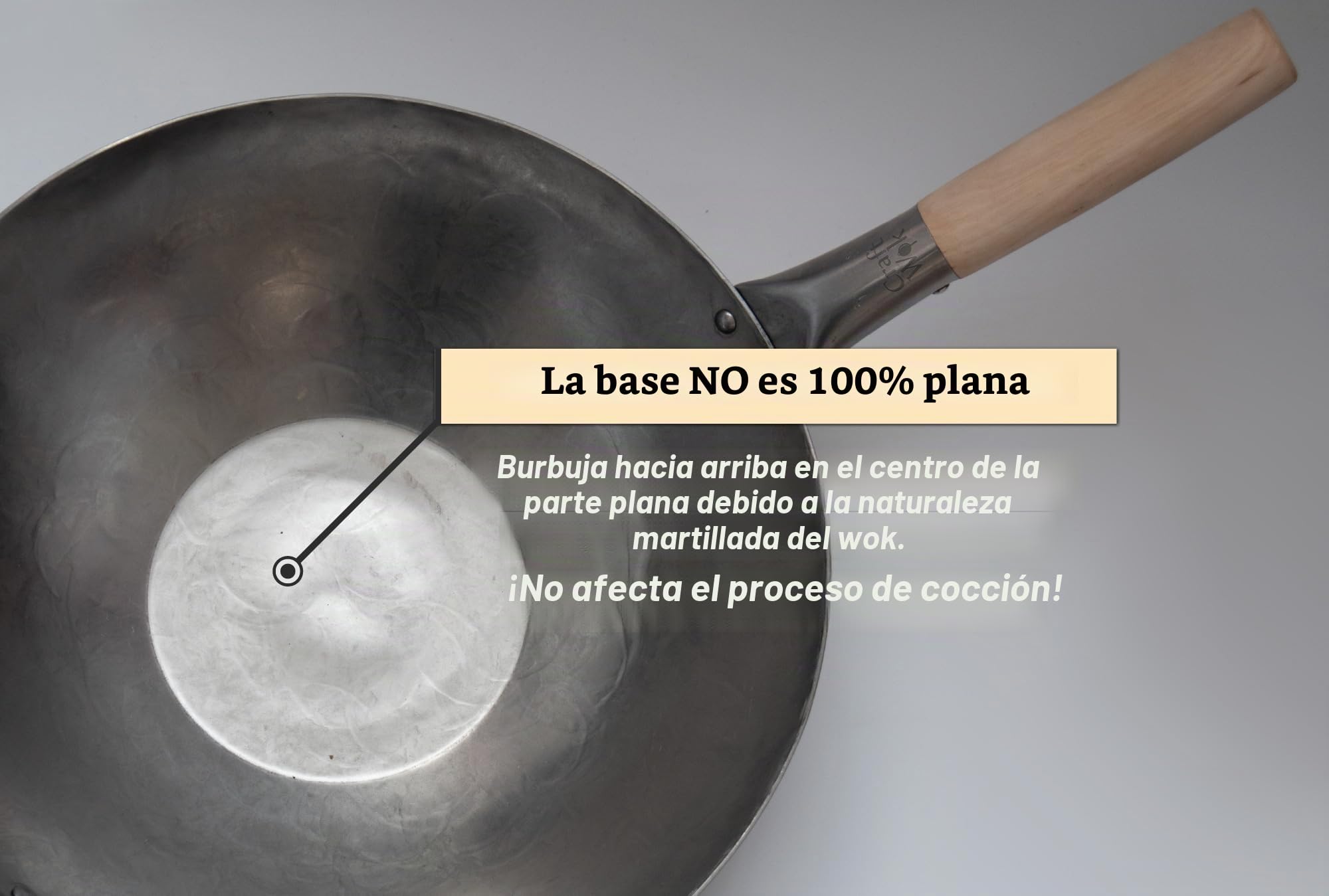 Craft Wok Wok de acero al carbono martillado a mano plano con mango auxiliar de madera y acero (14 pulgadas, parte inferior plana) / 731W316