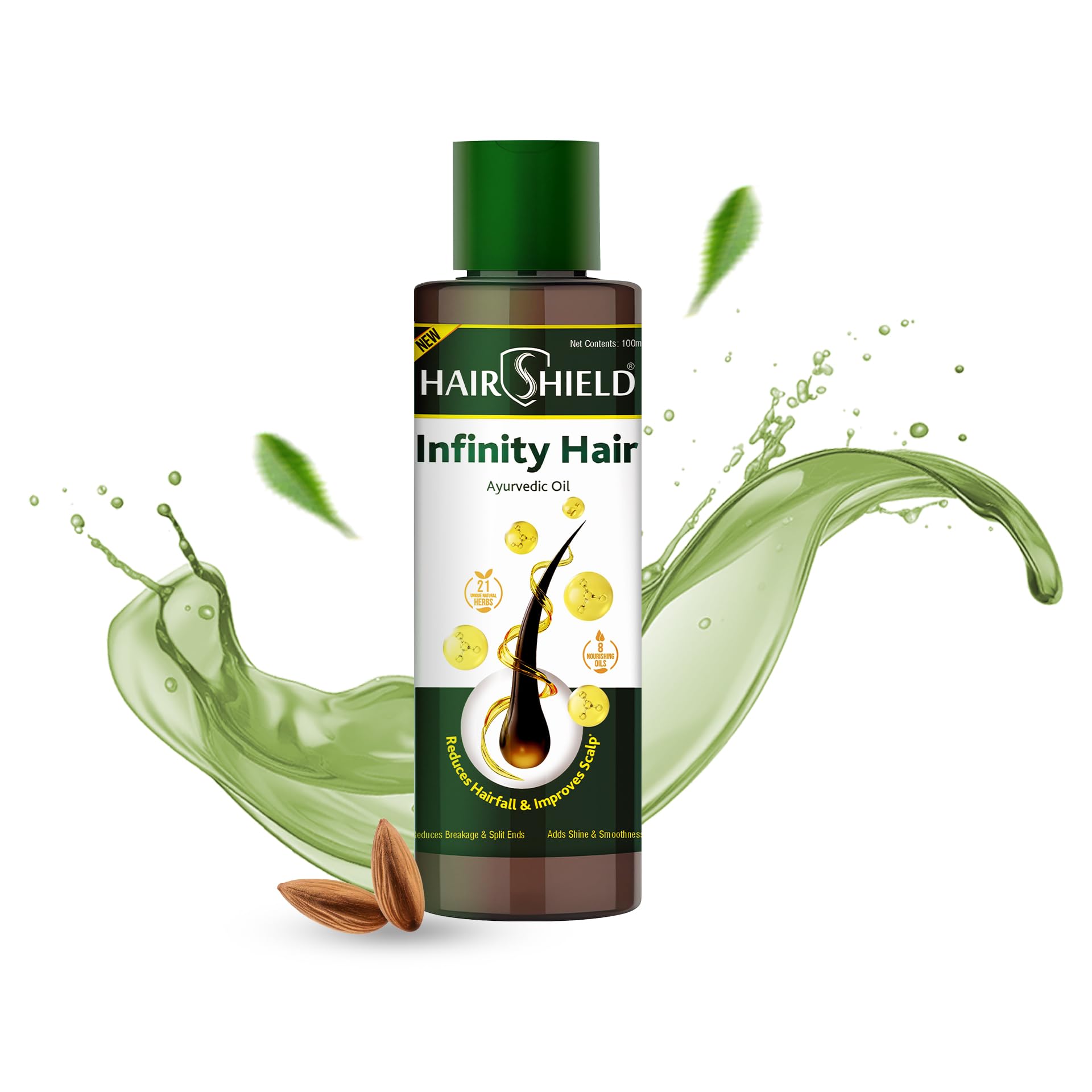 Hairshield Infinity Hair Ayurvedic Oil with 21 Herbs including Bhringraj, Henna, Amla, Neem | 8 Natural Oils | Promotes Hair Growth, Stops Hairfall, Reduces Breakage & Split Ends, Removes Dandruff | 100ml