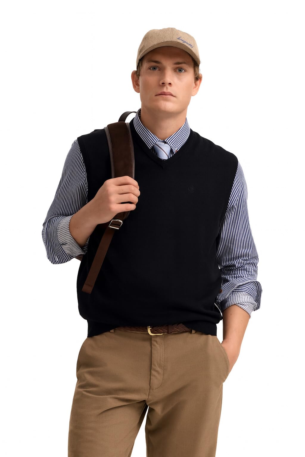bugatti Herren Pullunder 7800-85520D Regular Fit Baumwolle-Kaschmir-Mix V-Ausschnitt zeitlos elegant Basic Layer-Look