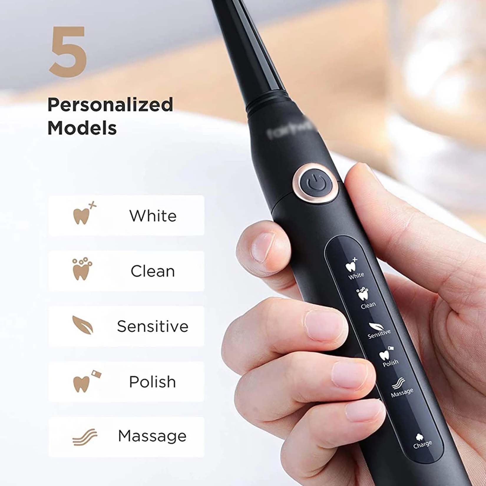 Spazzolino elettrico sonico, 5 modalità, timer di 2 minuti, durata di 30 giorni, 8 testine sostituibili, nero/rosa (B,Black)