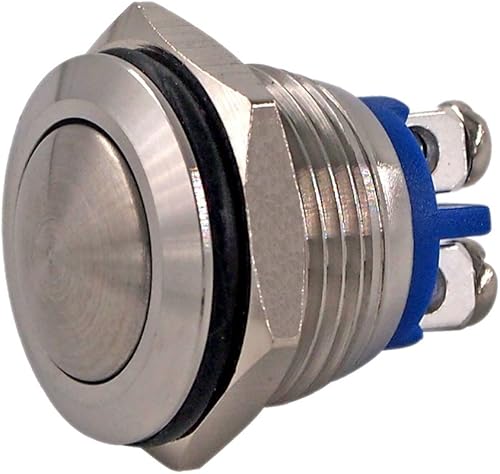 Interruptor de botón momentáneo, URTONE UR162, 1NO SPST DC 30V AC 220V 3A carcasa de metal de acero inoxidable adecuado para orificio de montaje de
