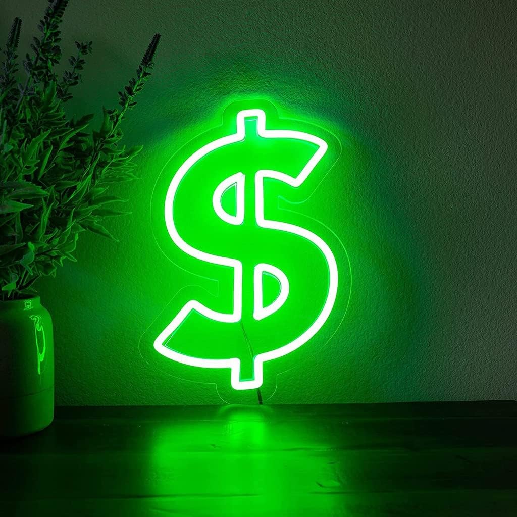 Dollar Shape Green LED Neon Sign for Wall Decor Sign, Creativity Art Neon Lights, 14.17''x9.8'' for Bar, Party, Hotel, Bright Night Neon Light (Color : Green)