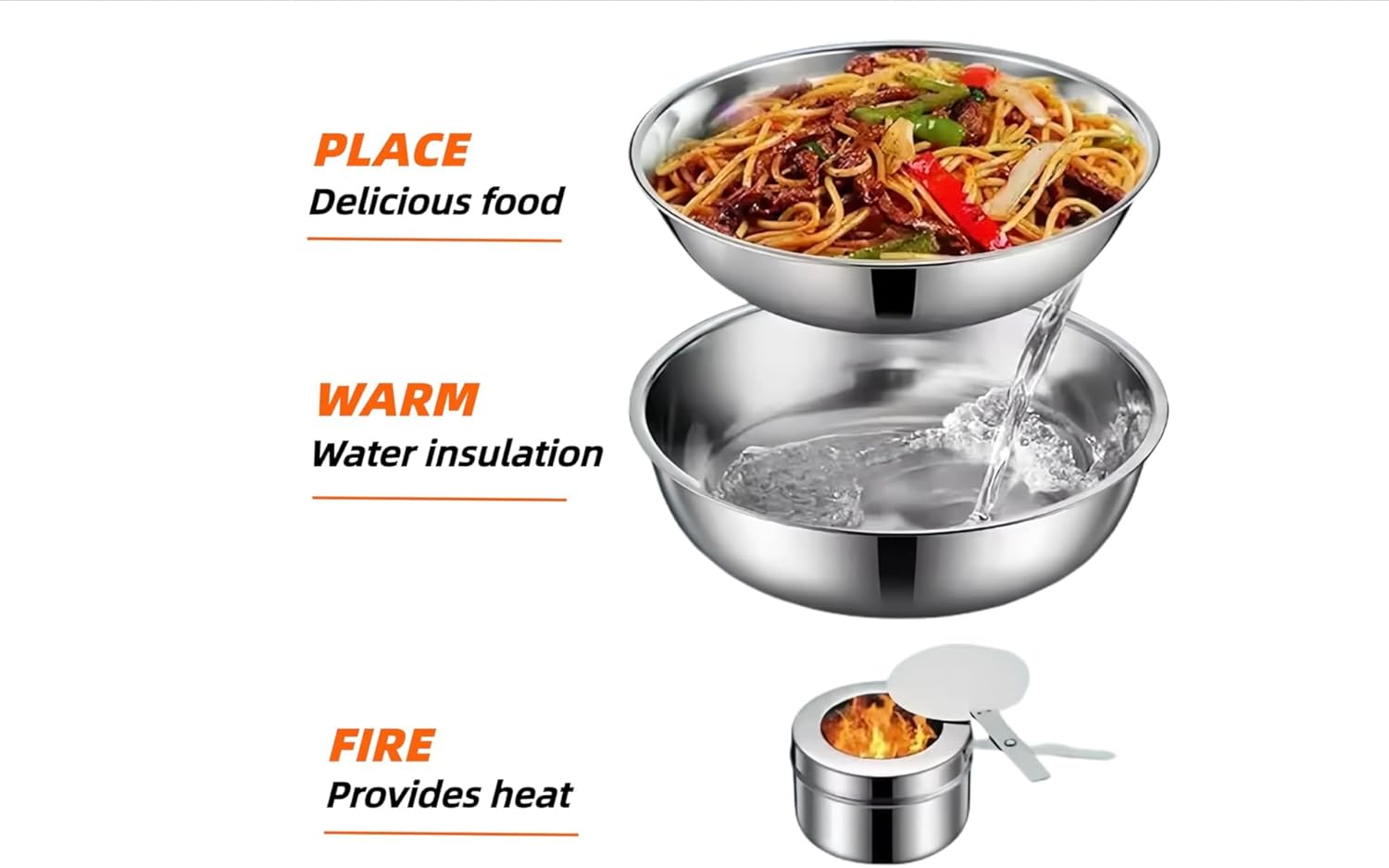 Luxury 2-Pack 8QT Stainless Steel Round Chafing Dishes Set with Rolled Edge Finger Protection, Elegant Black & Gold, Buffet Warmers for Parties, Dinners, Catering, Weddings, Hotels (Black)