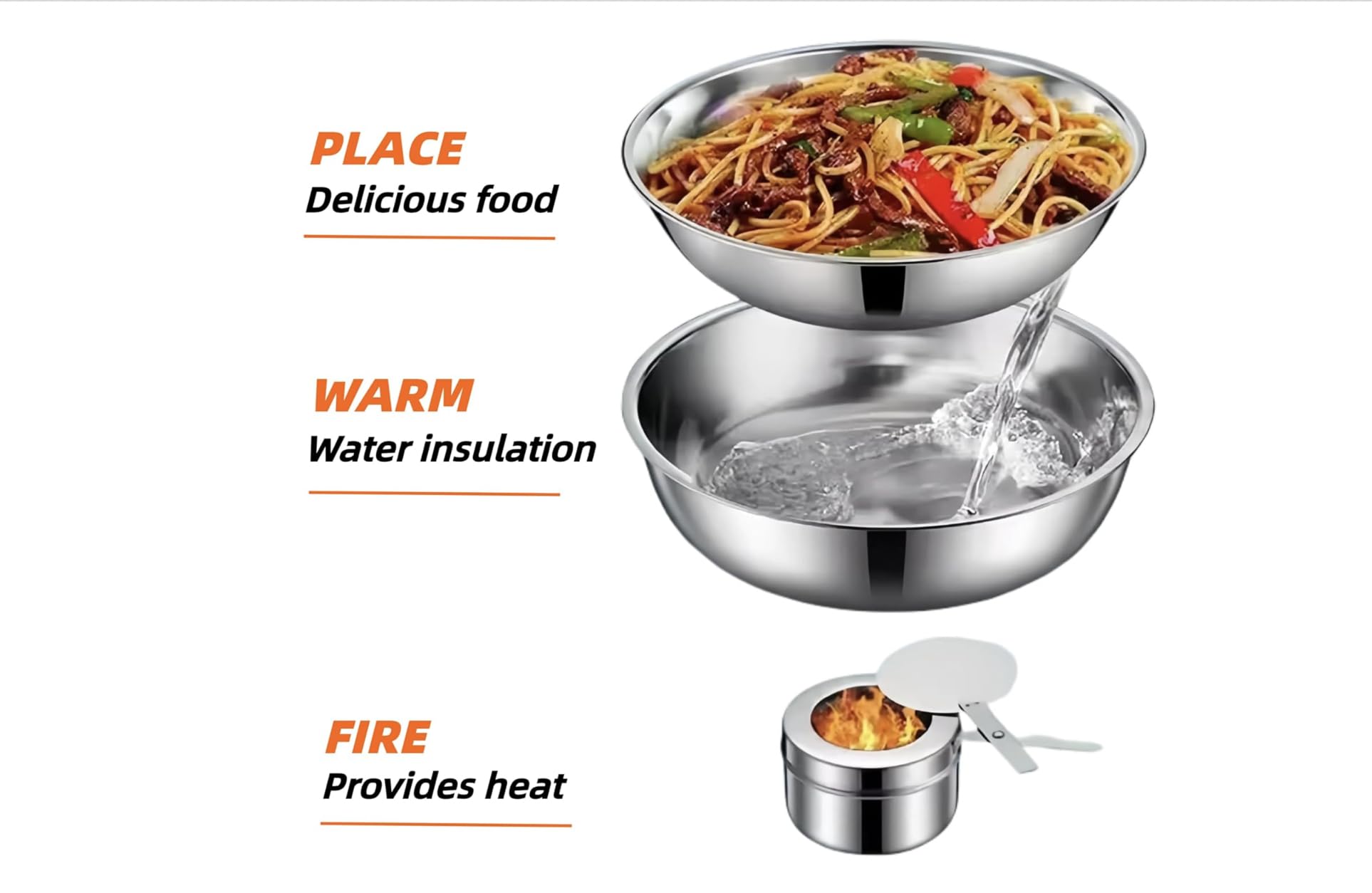 Luxury 2-Pack 8QT Stainless Steel Round Chafing Dishes Set with Rolled Edge Finger Protection, Elegant Black & Gold, Buffet Warmers for Parties, Dinners, Catering, Weddings, Hotels (Black)