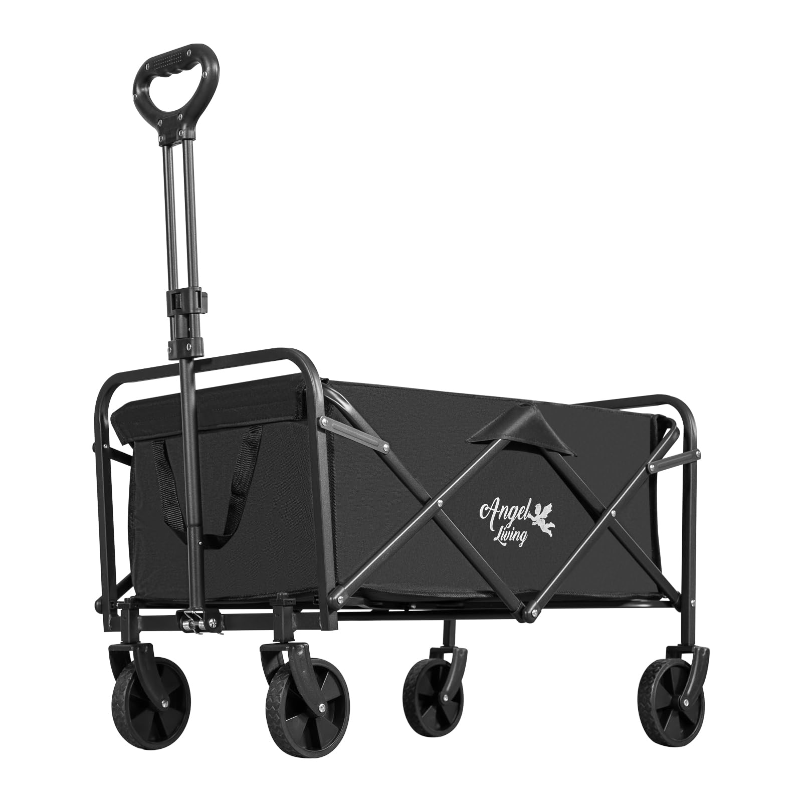 Angel Living Carro Plegable con 5'' Ruedas, Capacidad 200L/100KG, Mango Ajustable y Ruedas Desmontables, Carrito Plegable Todoterreno para Camping, Deporte, Jardín o Compra