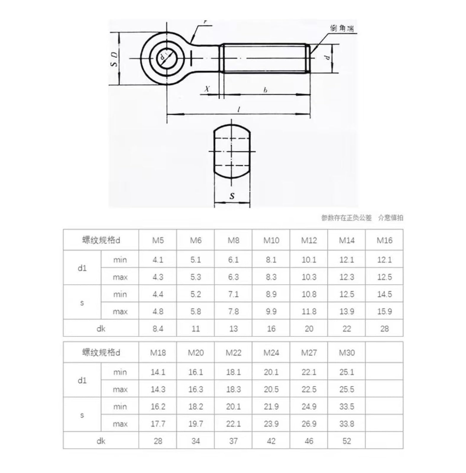 Pernos de ojo de acero inoxidable M5 M6 M8 M10 M12 M14 M16 M18 M20 Juego de eslabones de anillo de ojal de acero inoxidable 304 2 piezas(M20x300mm)